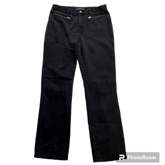 RALPH LAUREN BLACK DENIM STRAIGHT LEG JEANS, SIZE 10 - Picture 1 of 7
